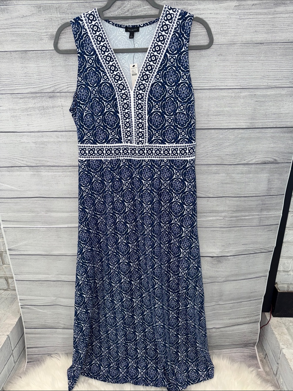 Talbots Navy and White Sleeveless Maxi Dress